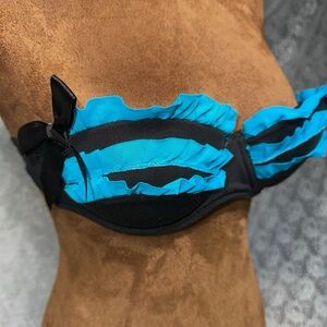 Hot Topic Black with Blue Ruffle bra sz XS - straps can be added